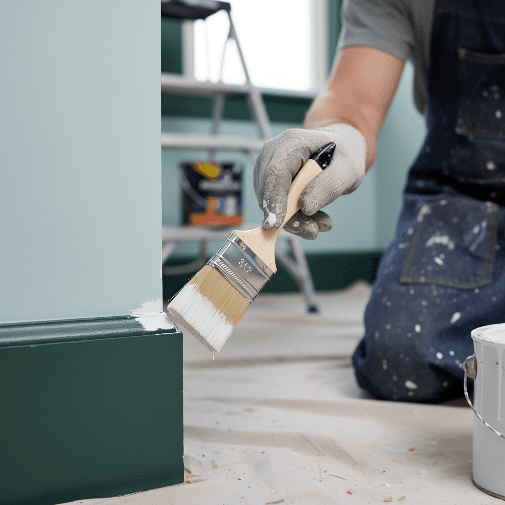 Painter cutting in trim with brush for clean edge