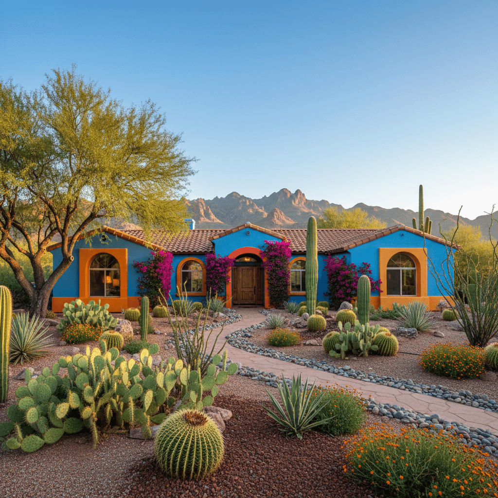 A well-maintained desert home exterior with vibrant, durable paint