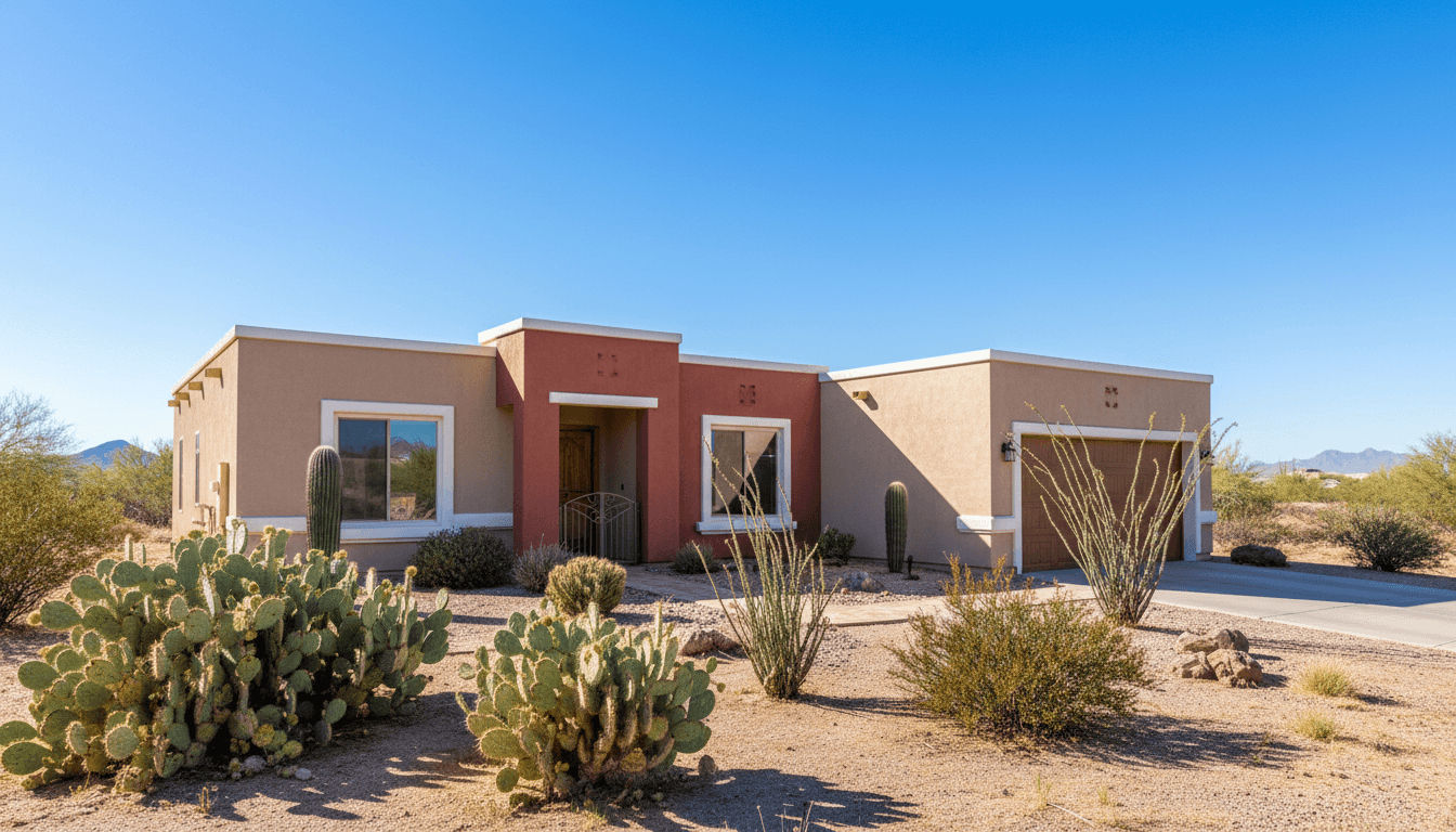 Freshly painted stucco home with desert-toned exterior in Mesa, Arizona