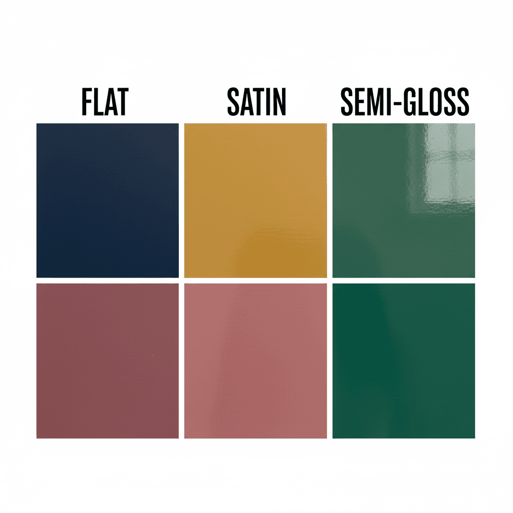 Color swatches showing flat satin and semi gloss finishes