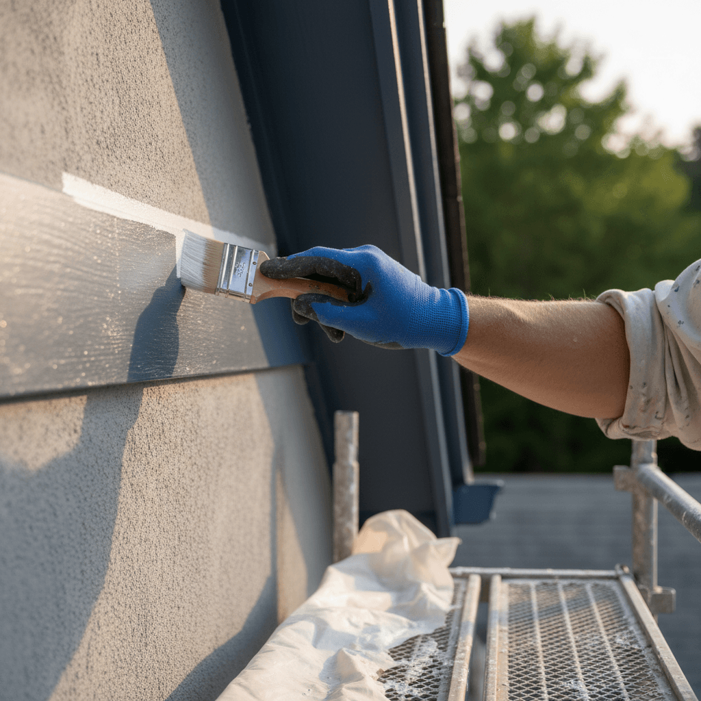 Painter cutting in along trim with a brush for a sharp edge