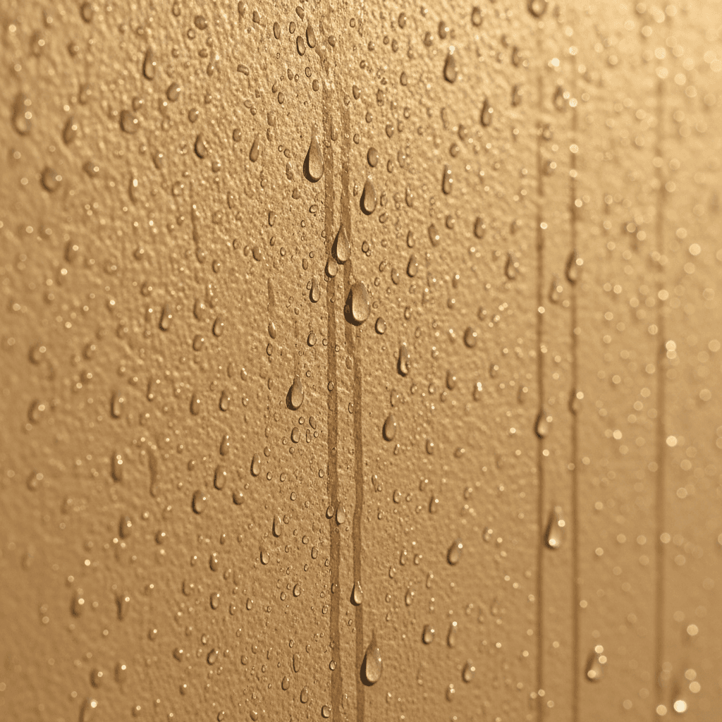 Water beading on painted exterior wall