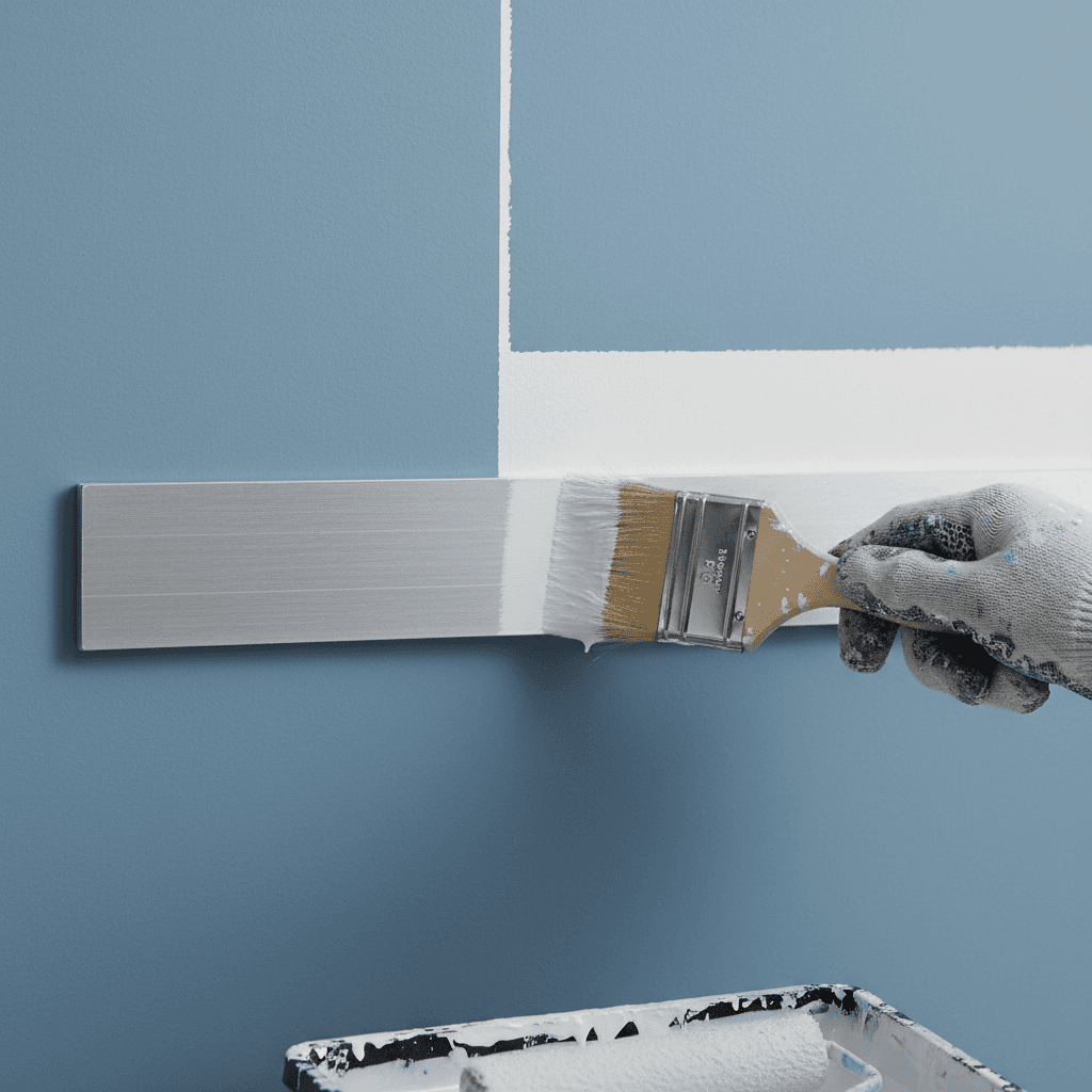 Painter cutting in a crisp straight line on an interior wall