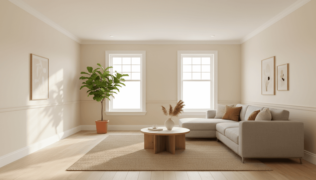 Bright living room with freshly painted walls and clean trim in Gilbert home