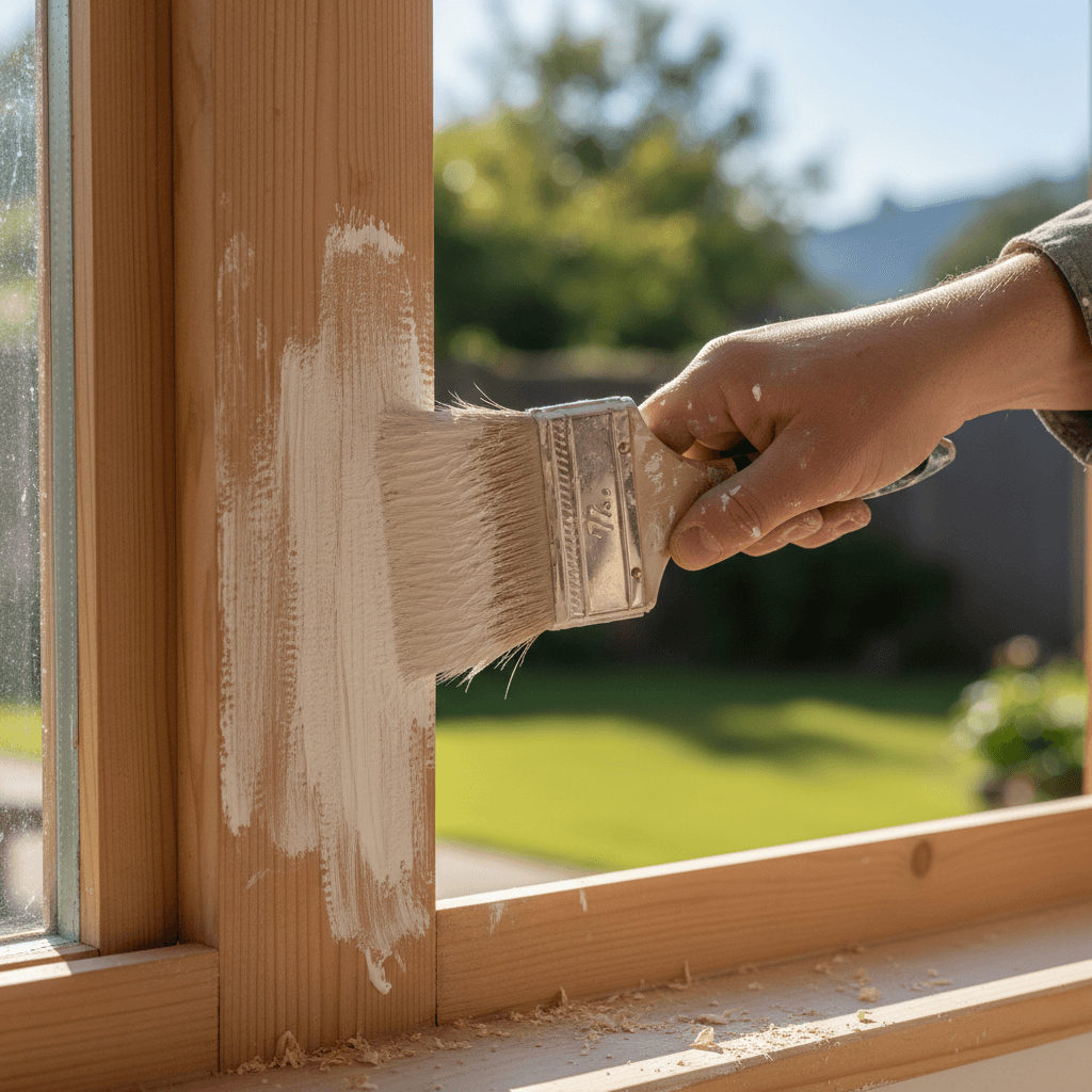 Spot priming bare wood on a window frame before the top coat