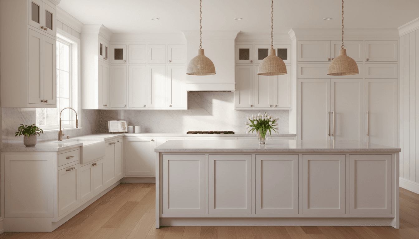 Freshly painted white kitchen cabinets in a bright Mesa home