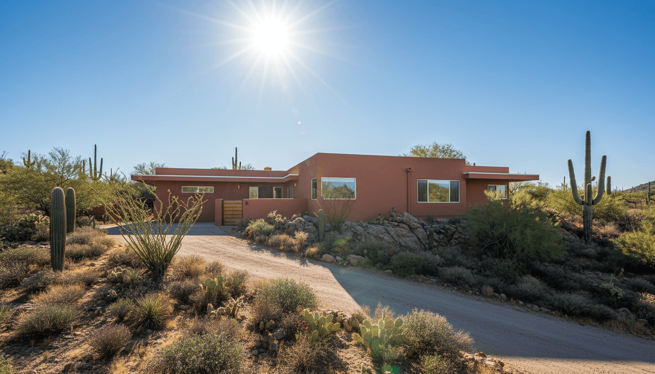 Freshly painted house exterior in a sunny desert setting