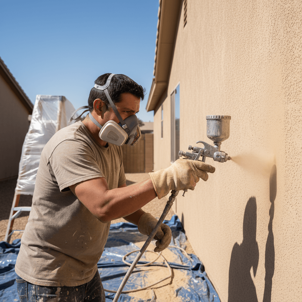 Painter using a sprayer on a home exterior in Gilbert