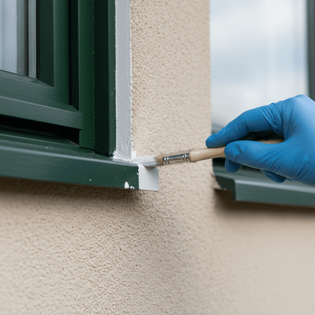 Crisp paint line along window trim edge on exterior wall