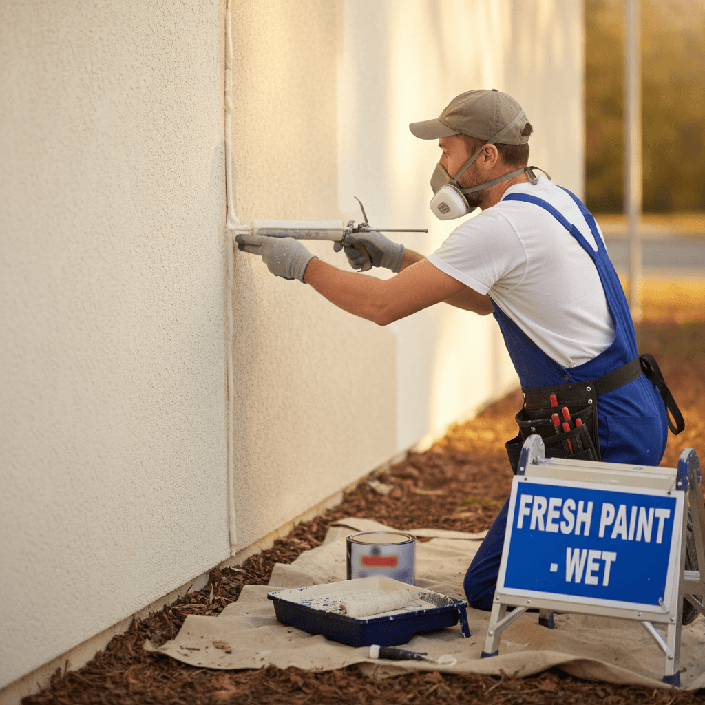 Caulking cracks on exterior wall for a smooth finish