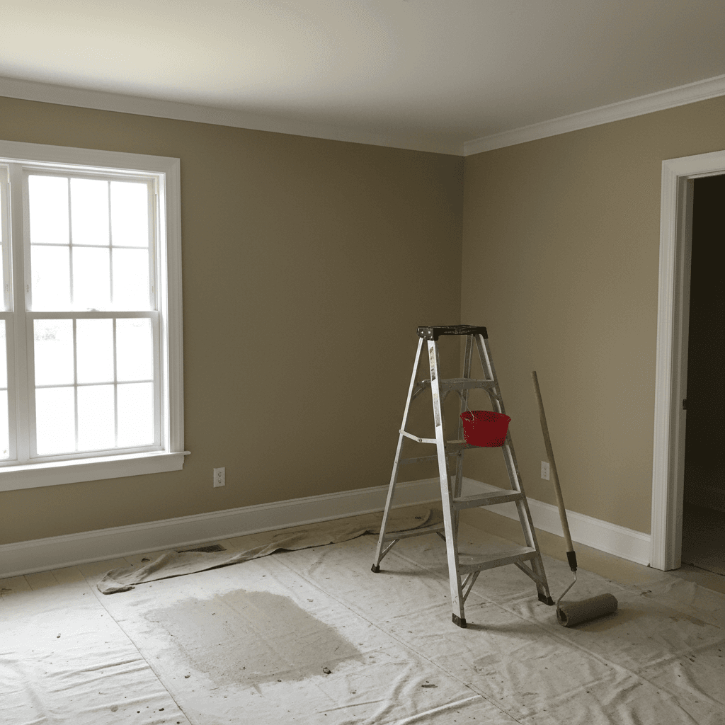 View of a freshly painted room showing walls, ceiling, and trim in matching tones