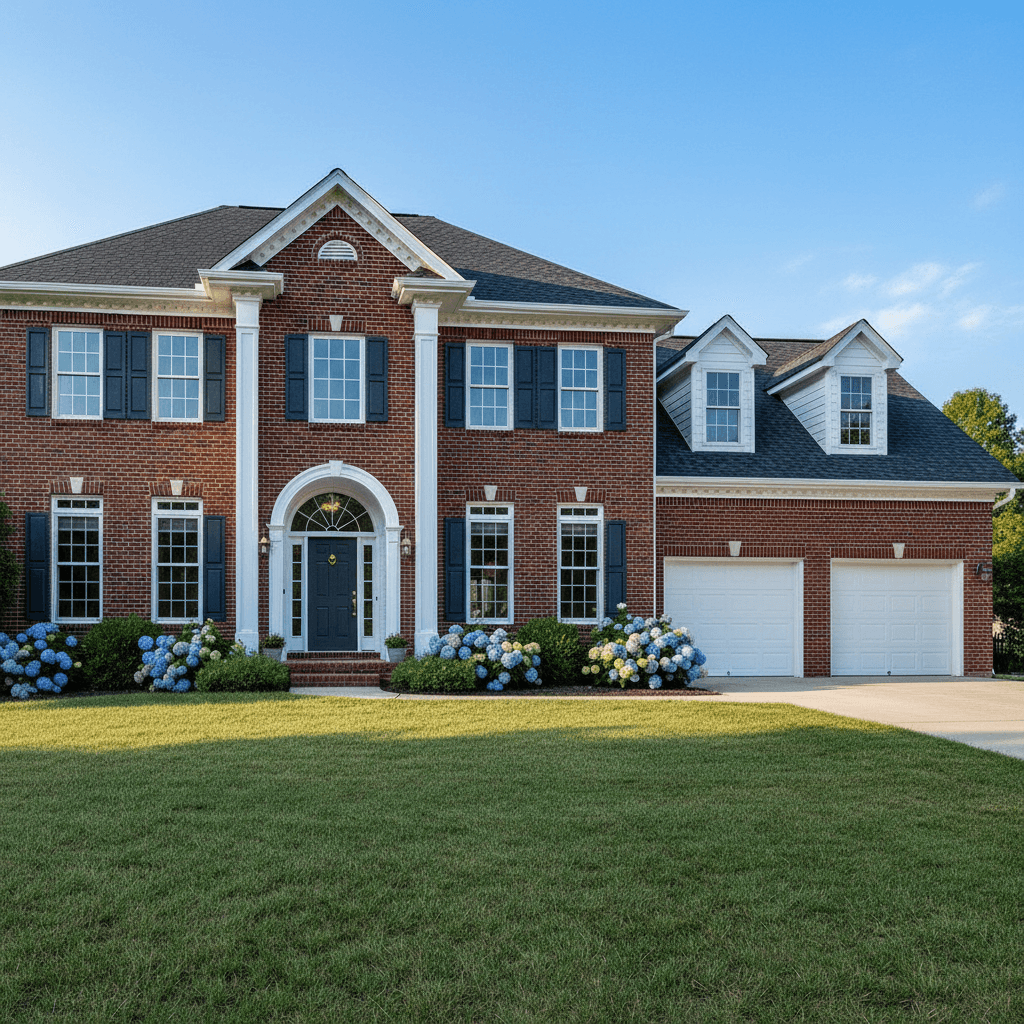 Large suburban brick house exterior with freshly painted walls