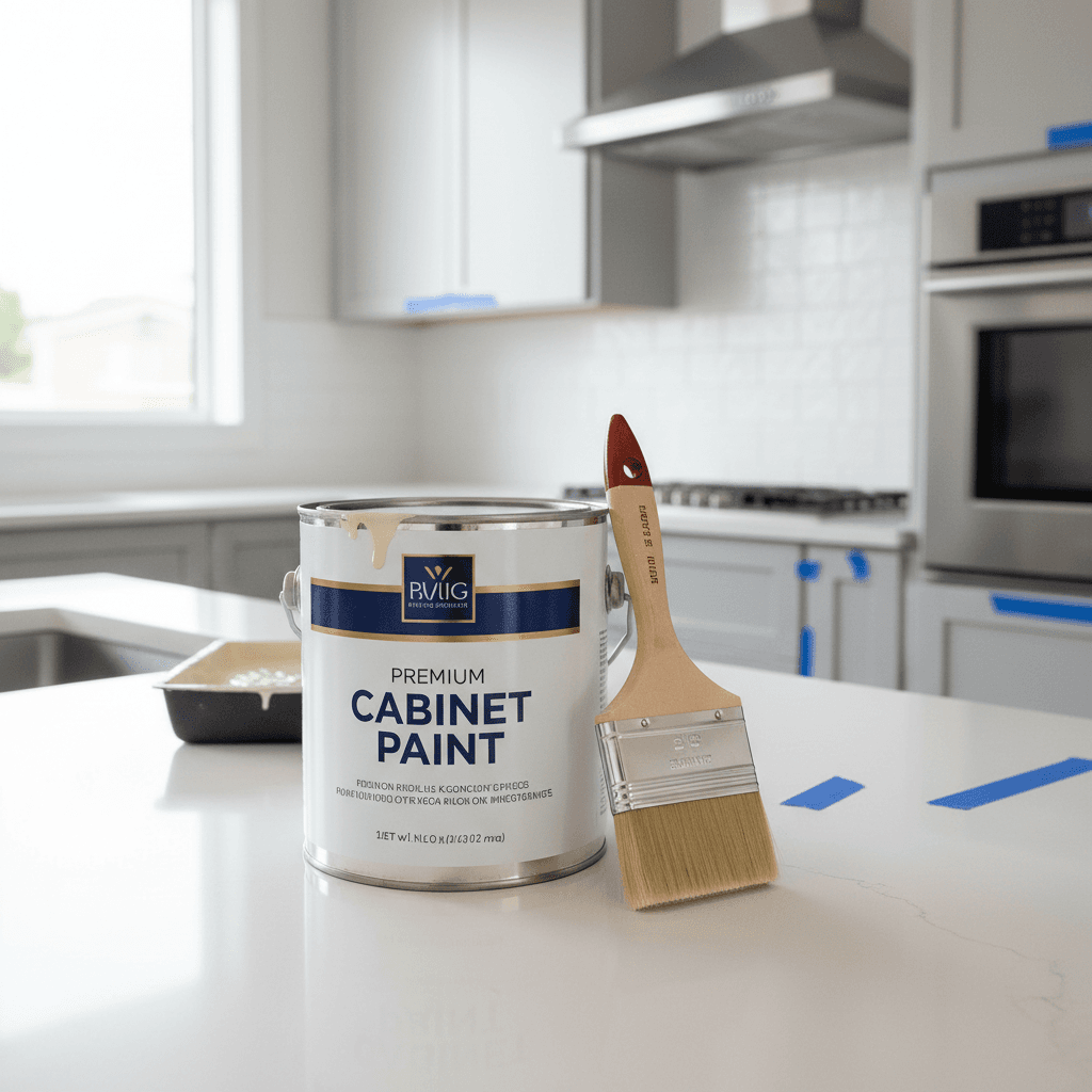 Premium Sherwin-Williams paint can in a modern kitchen