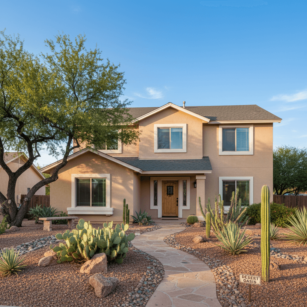 A freshly painted suburban home exterior in East Valley Arizona