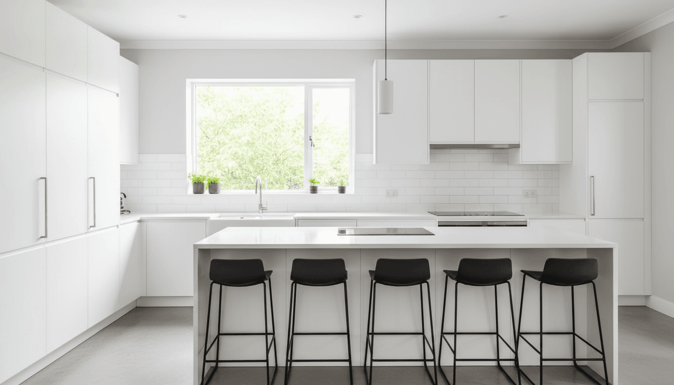 Freshly painted kitchen cabinets in a bright, modern kitchen