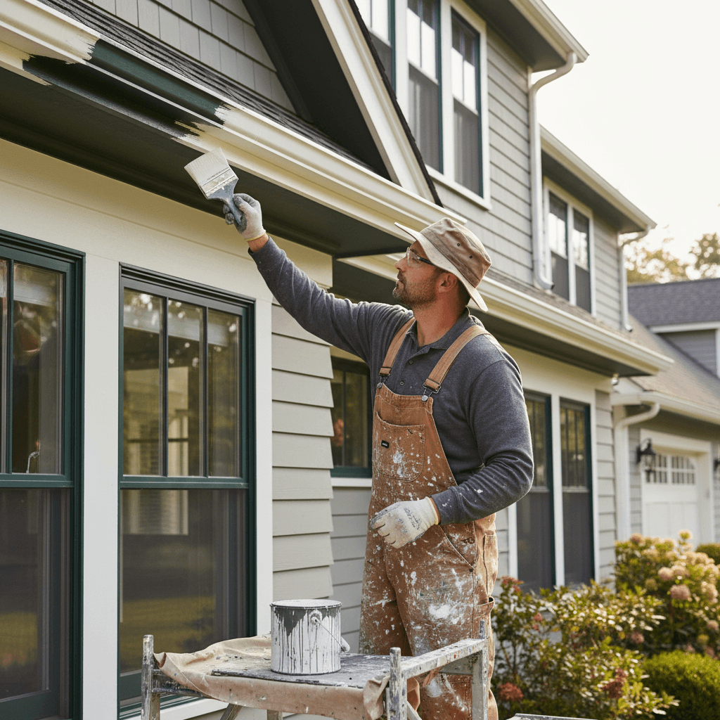 Painter applying finish to wood trim