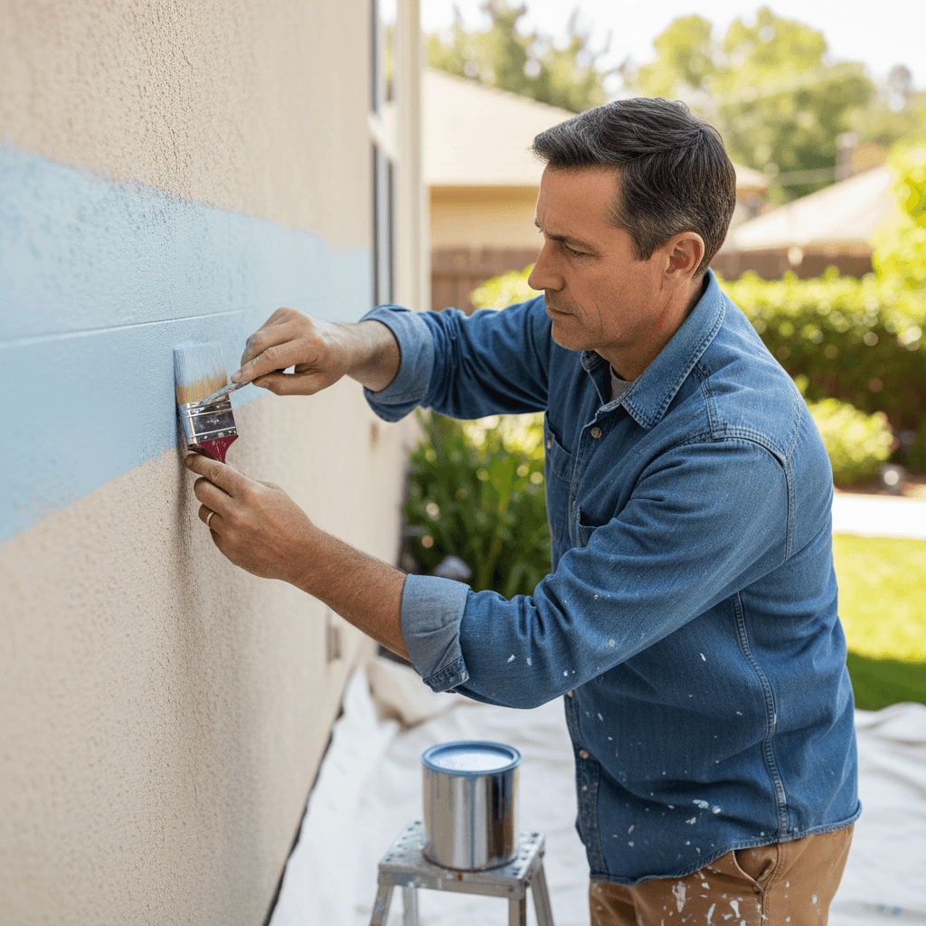 Expert painter cutting in a clean edge on an exterior wall