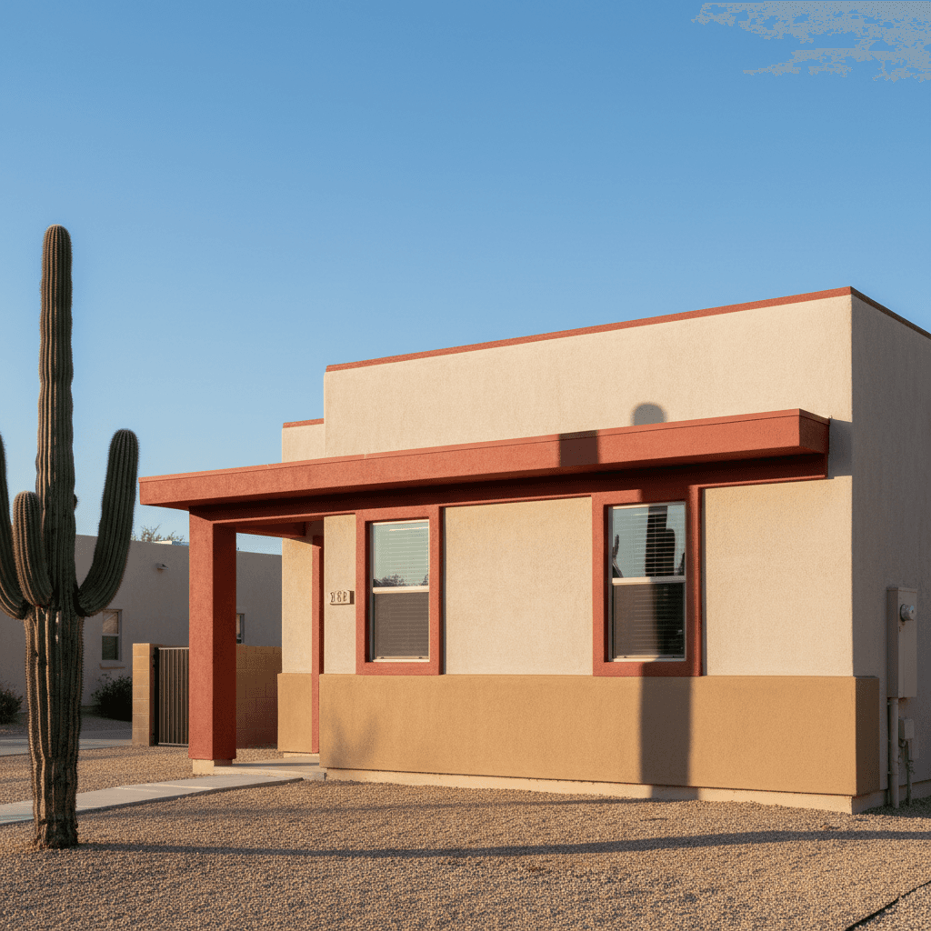 Freshly painted stucco house exterior in Mesa with terracotta accents