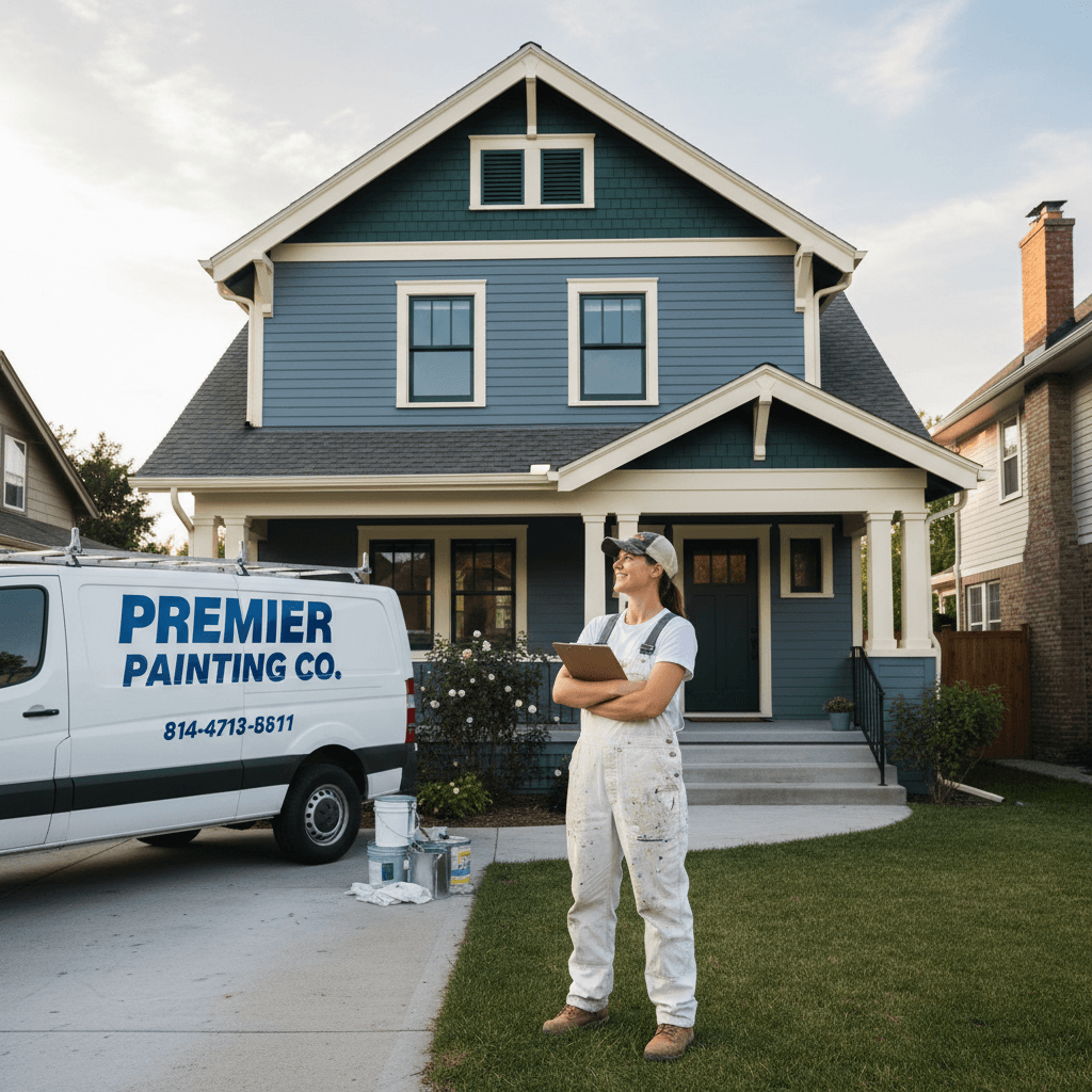 Professional painter reviewing a completed home exterior paint job
