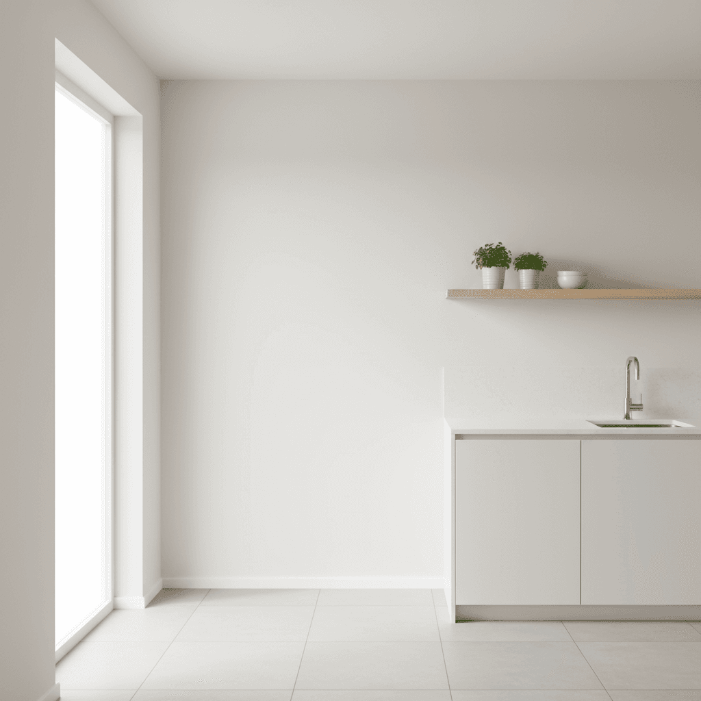 Freshly painted kitchen walls with a clean finish