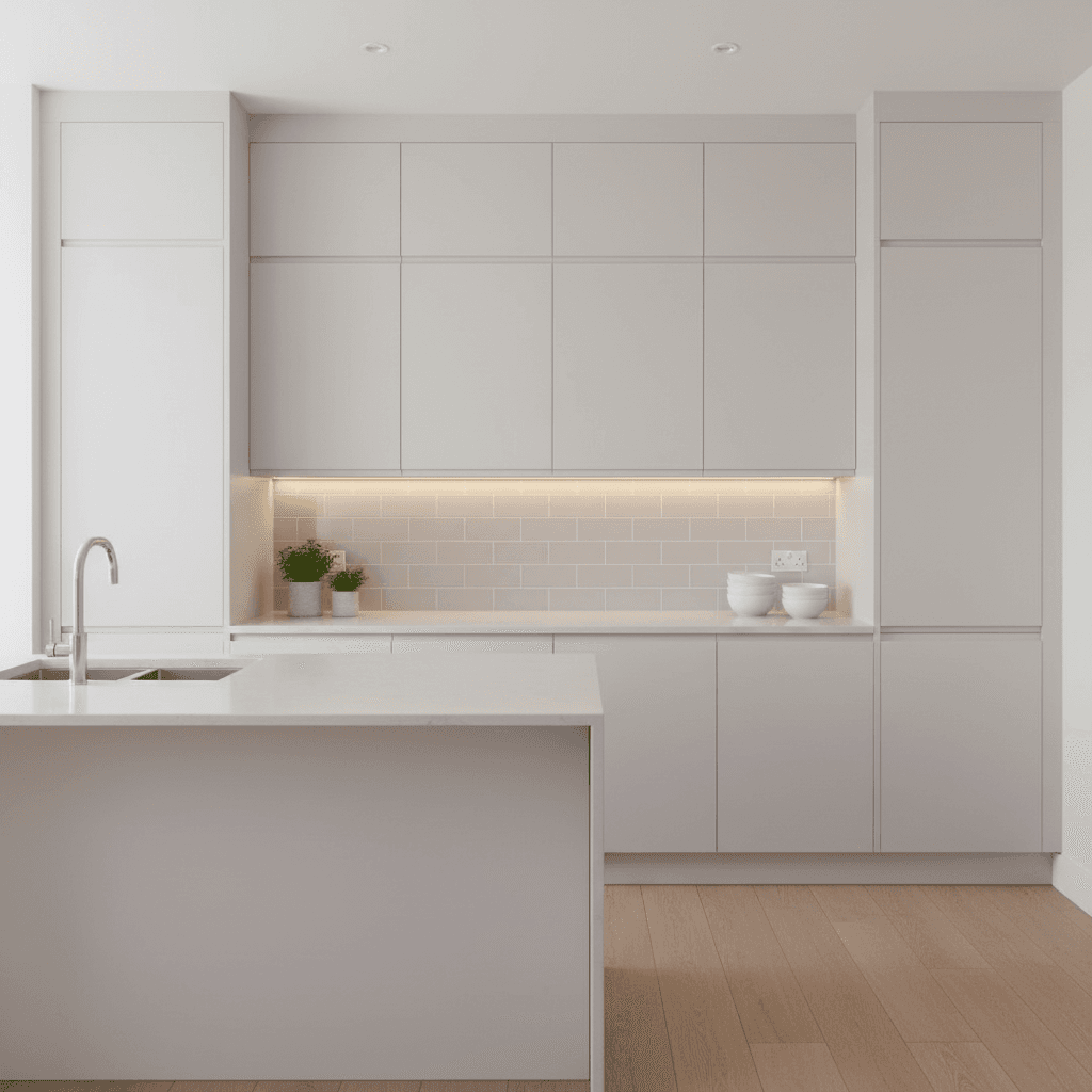 Refinished modern kitchen cabinets with a smooth clean finish