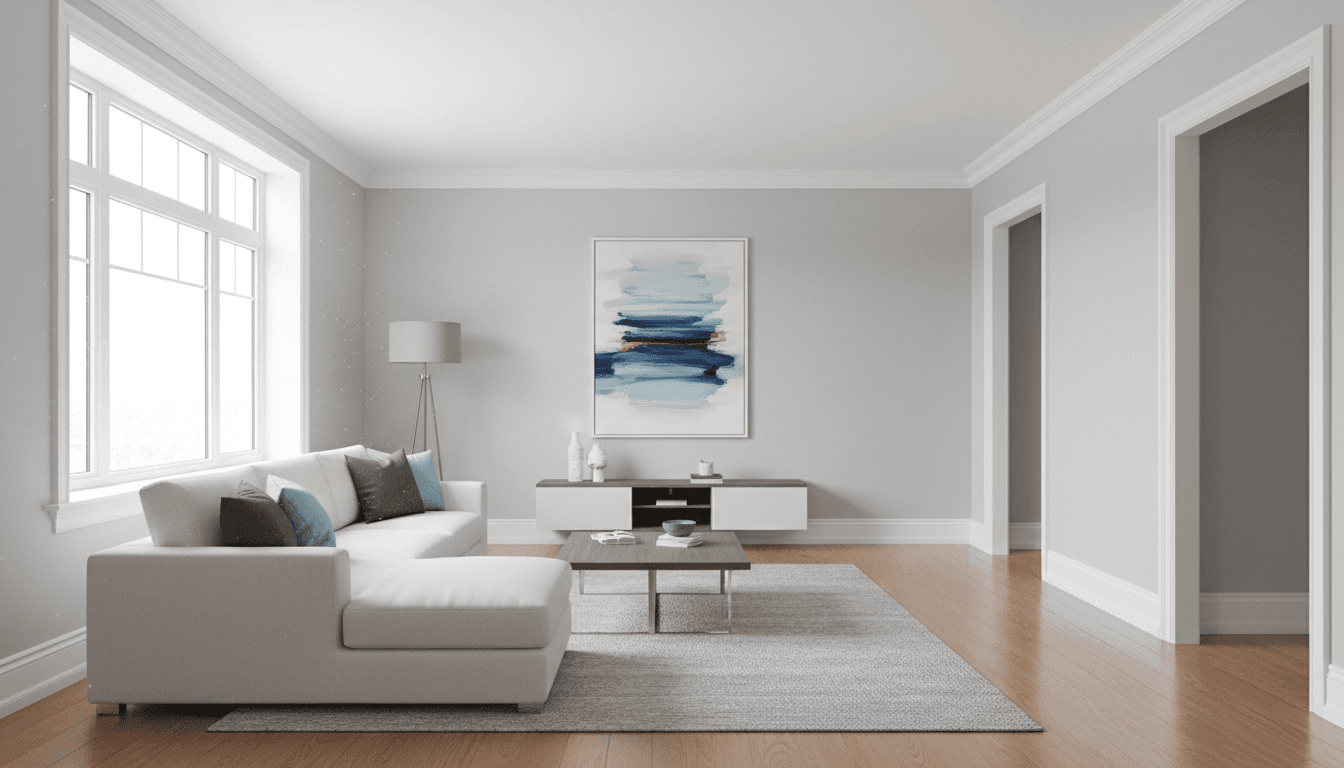 Freshly painted modern living room with clean walls and trim