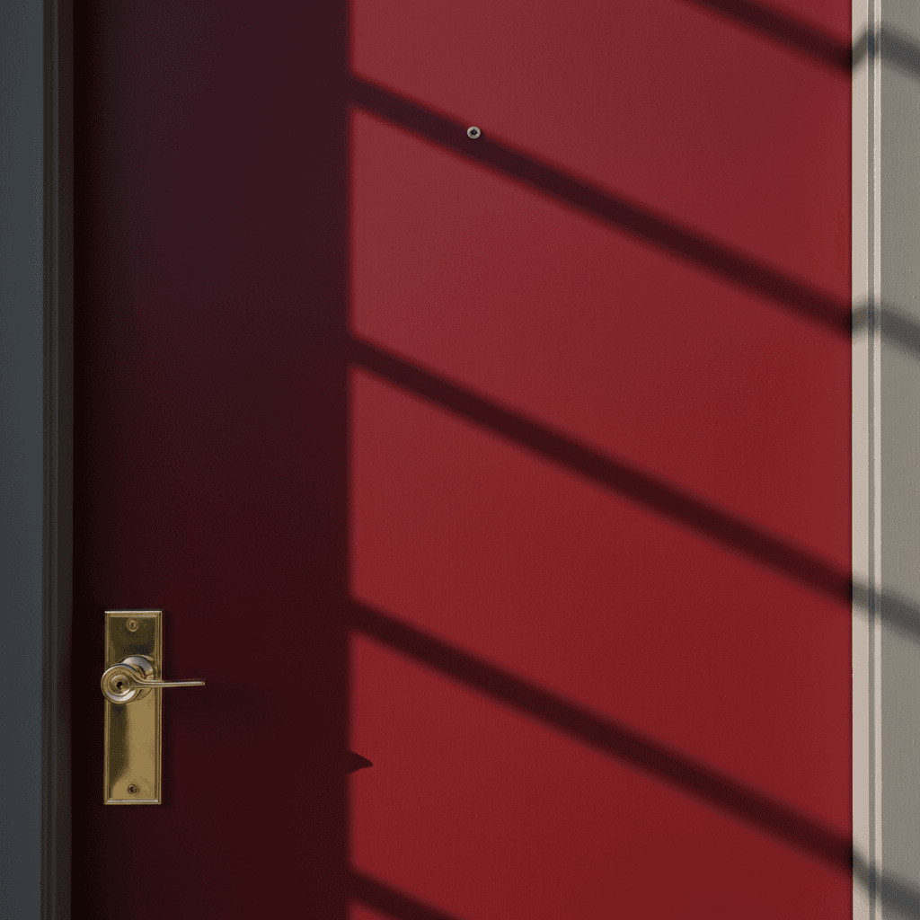 Close-up of a red exterior door with a smooth, durable paint finish