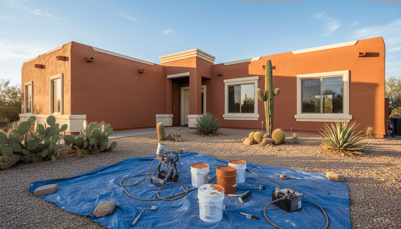 Freshly painted desert home exterior with clean trim lines