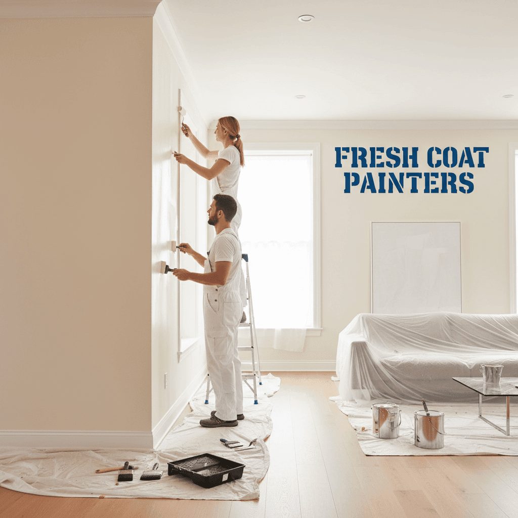 Two professional painters working together on a interior wall