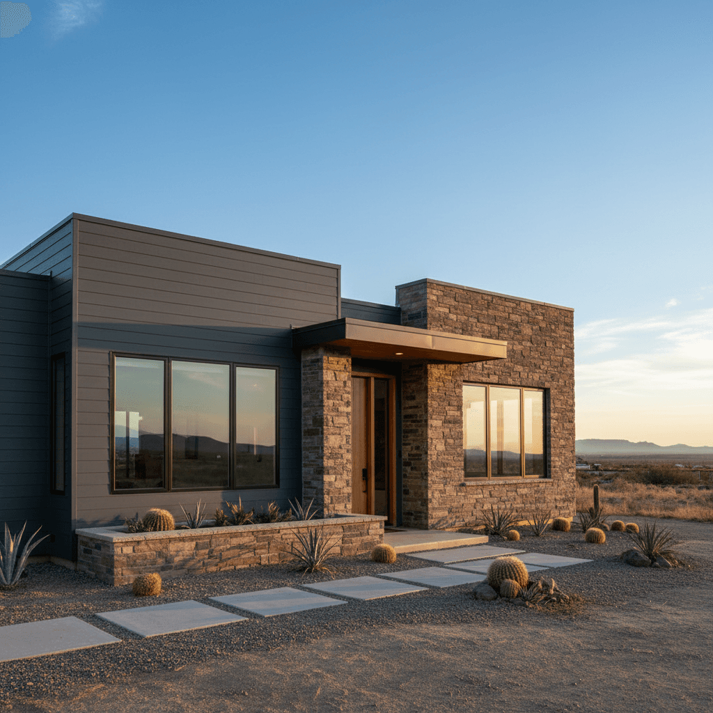 Southwest home with new dark gray siding