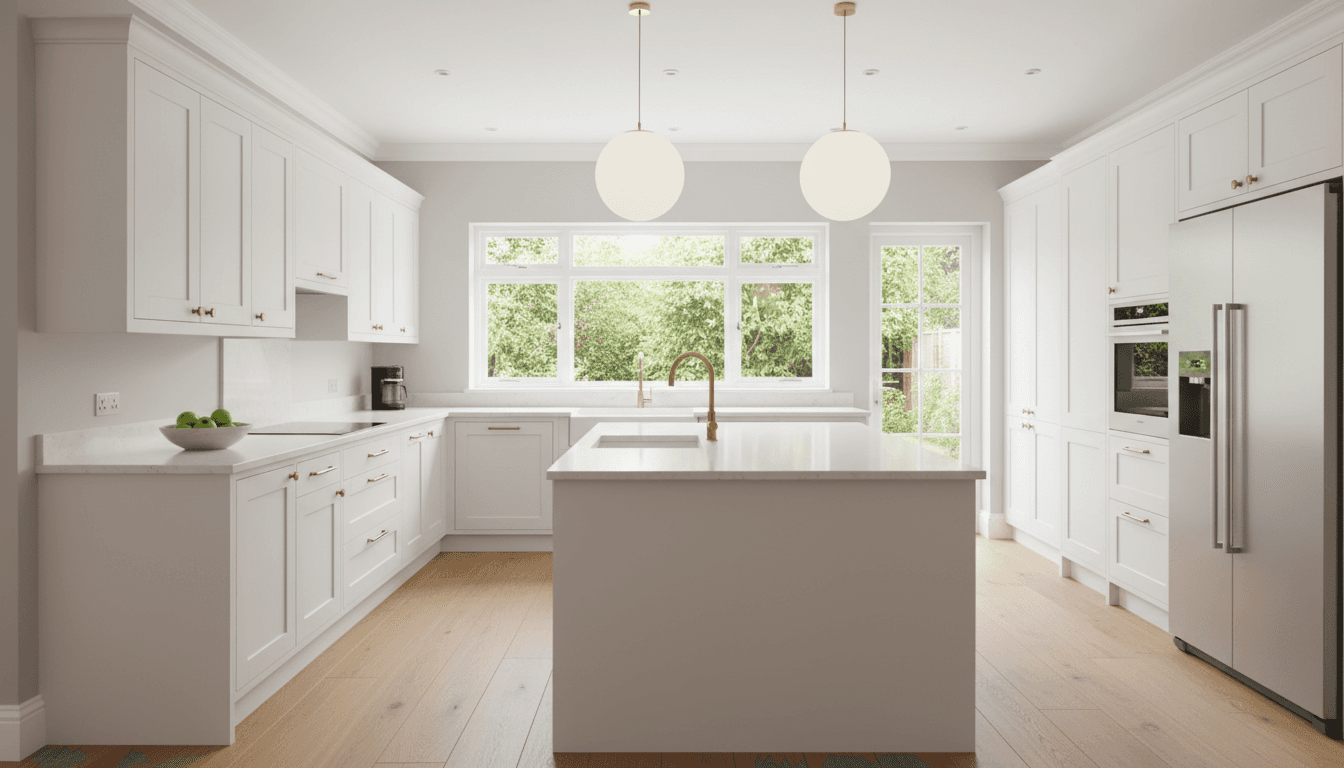 Freshly painted white kitchen cabinets with a smooth finish in a Chandler home