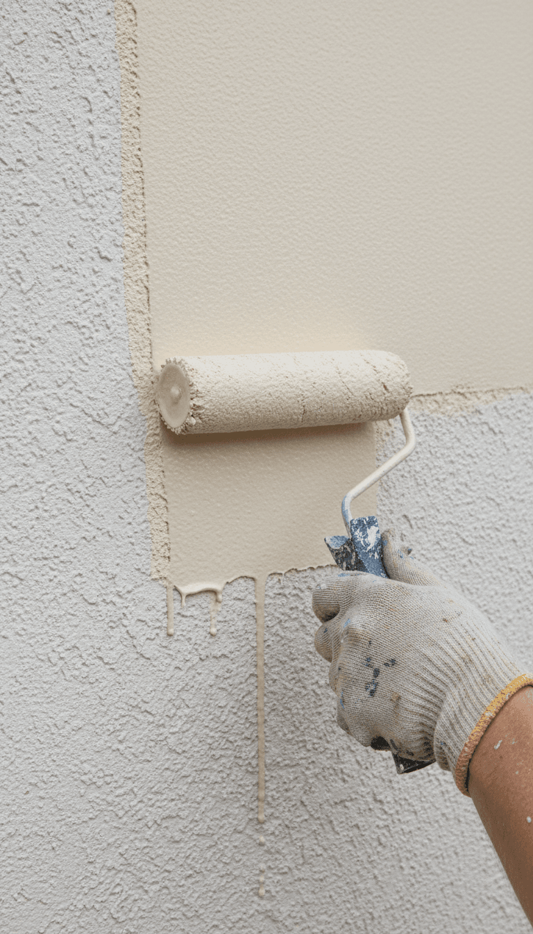 Applying fresh exterior paint to a stucco wall