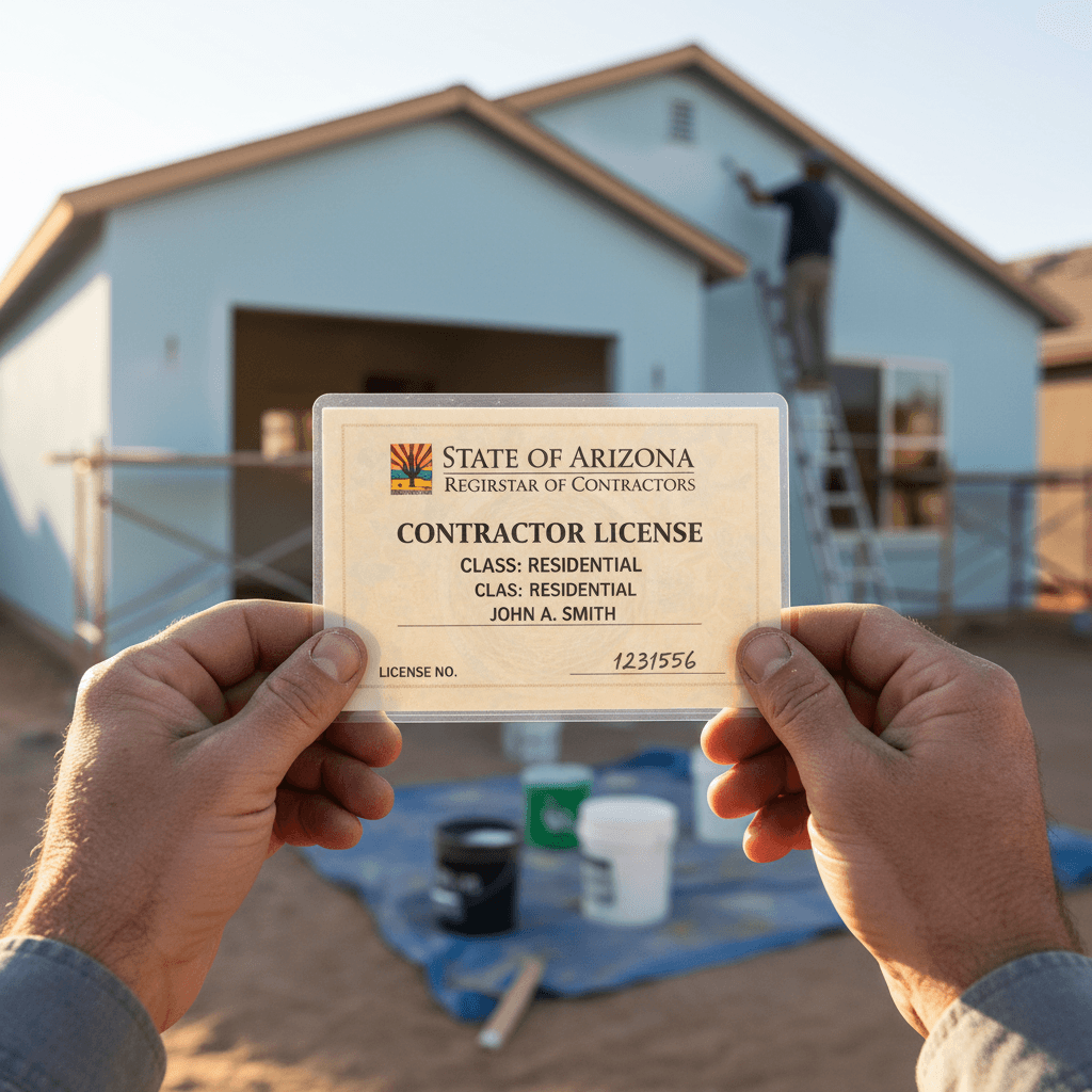Hands holding an official contractor license document