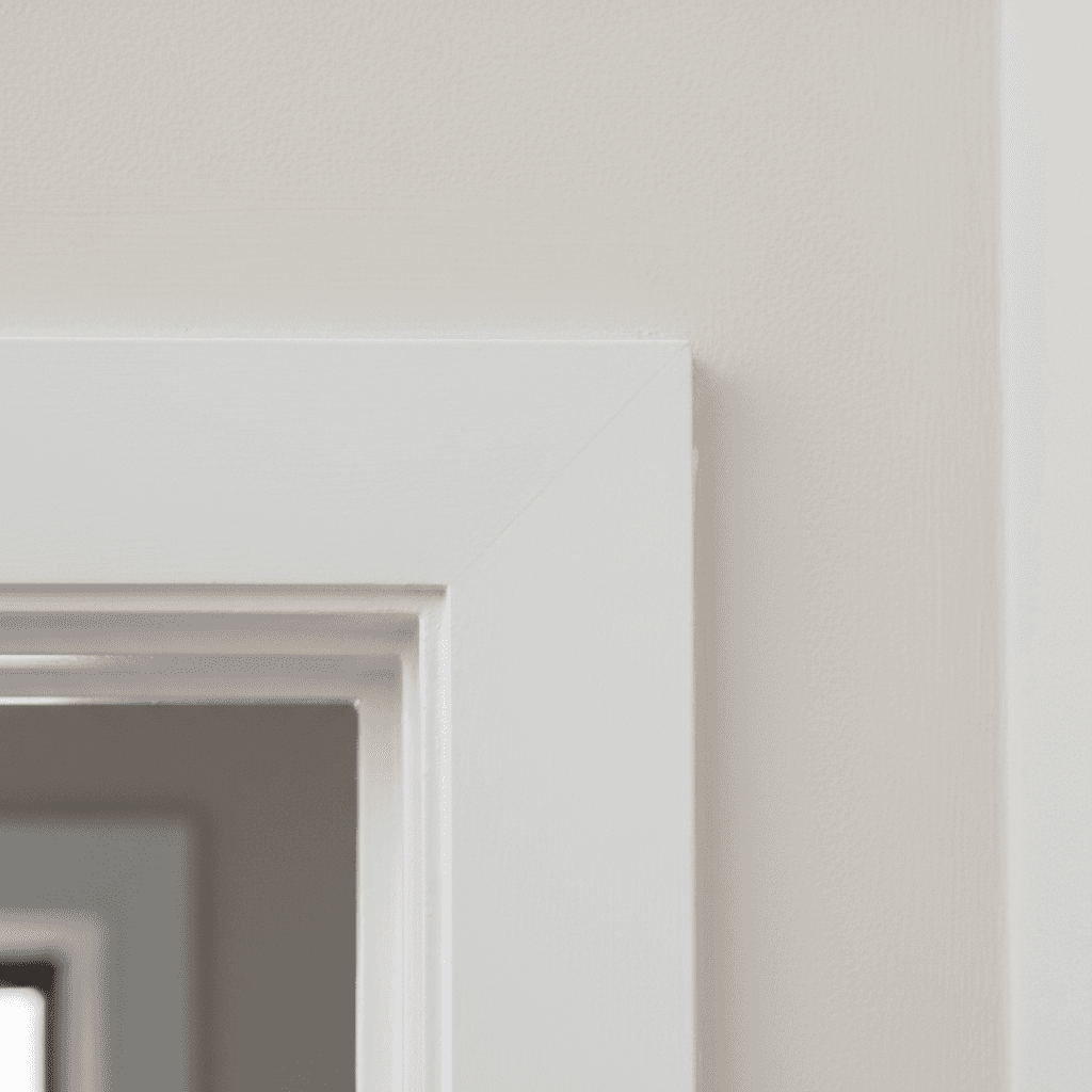 Close-up of painted white door trim showing a clean, sharp edge