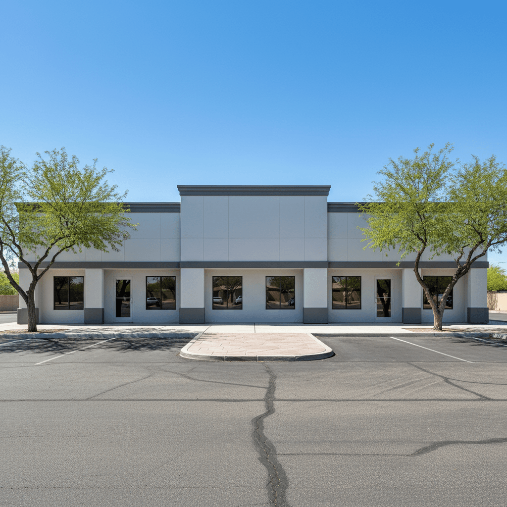 Newly painted commercial office plaza exterior in Tempe
