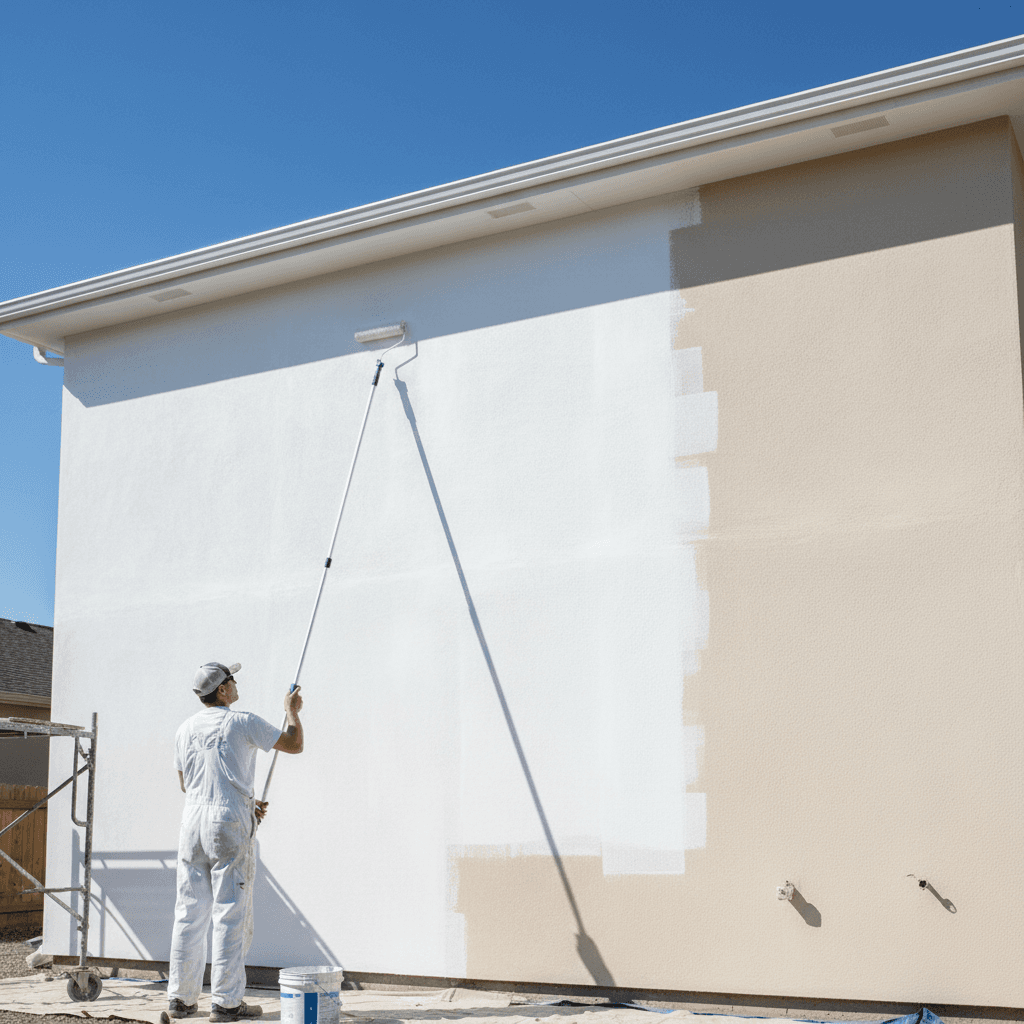 Applying a full primer coat to an exterior wall