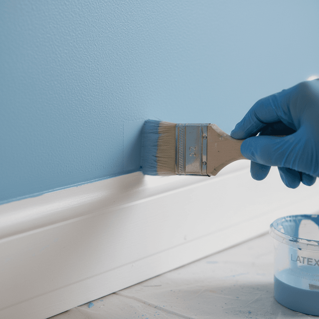 Painter cutting in a sharp line along trim for a professional finish
