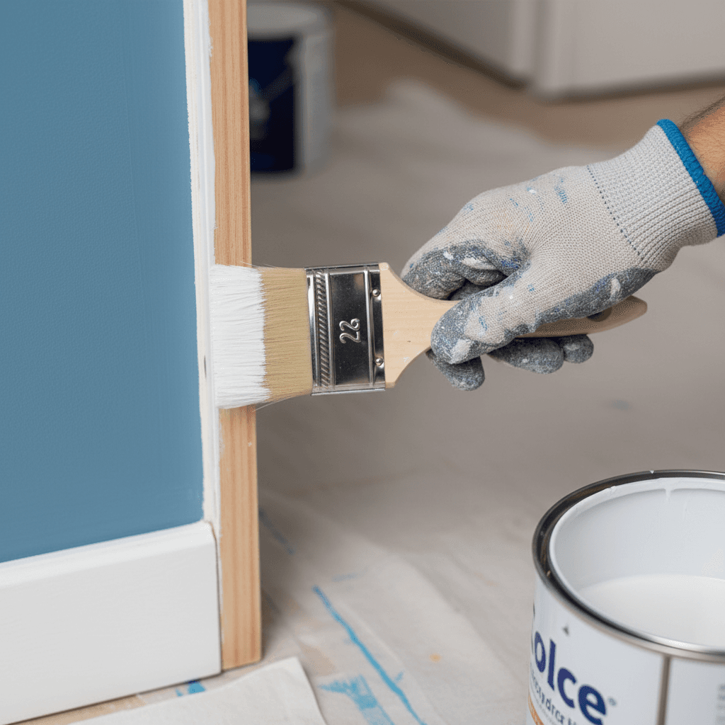 Painter cutting in trim with a brush for a clean edge