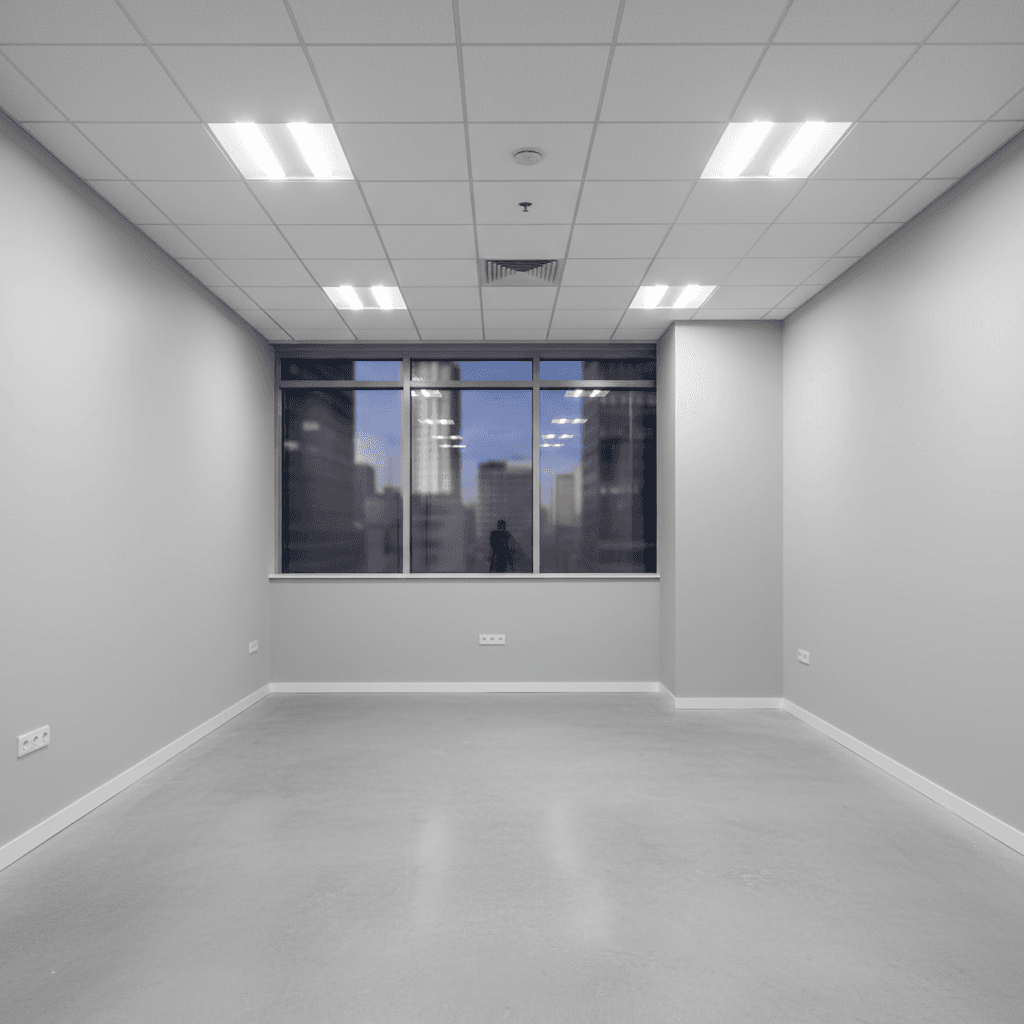 Clean commercial office room with freshly painted walls and no leftover debris after a workday