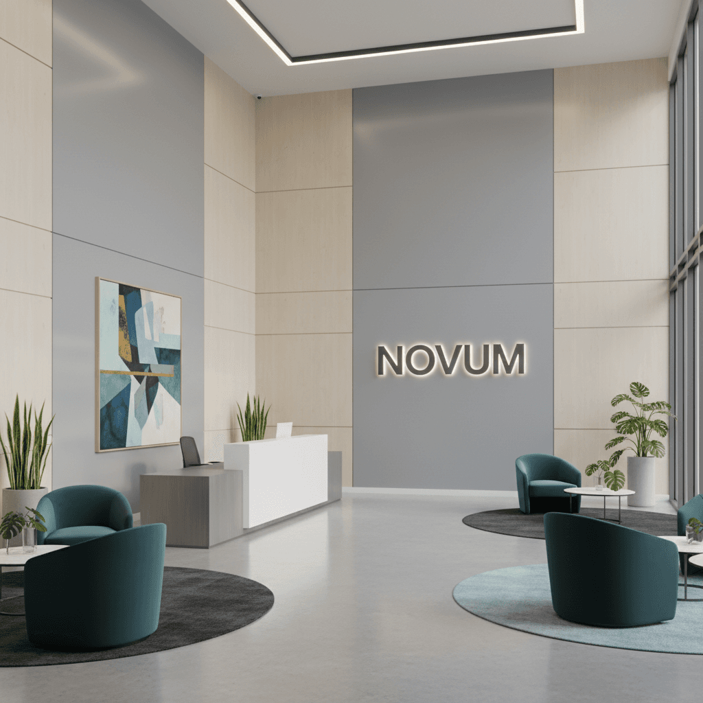 Freshly painted modern commercial lobby with durable satin finish walls and a polished floor