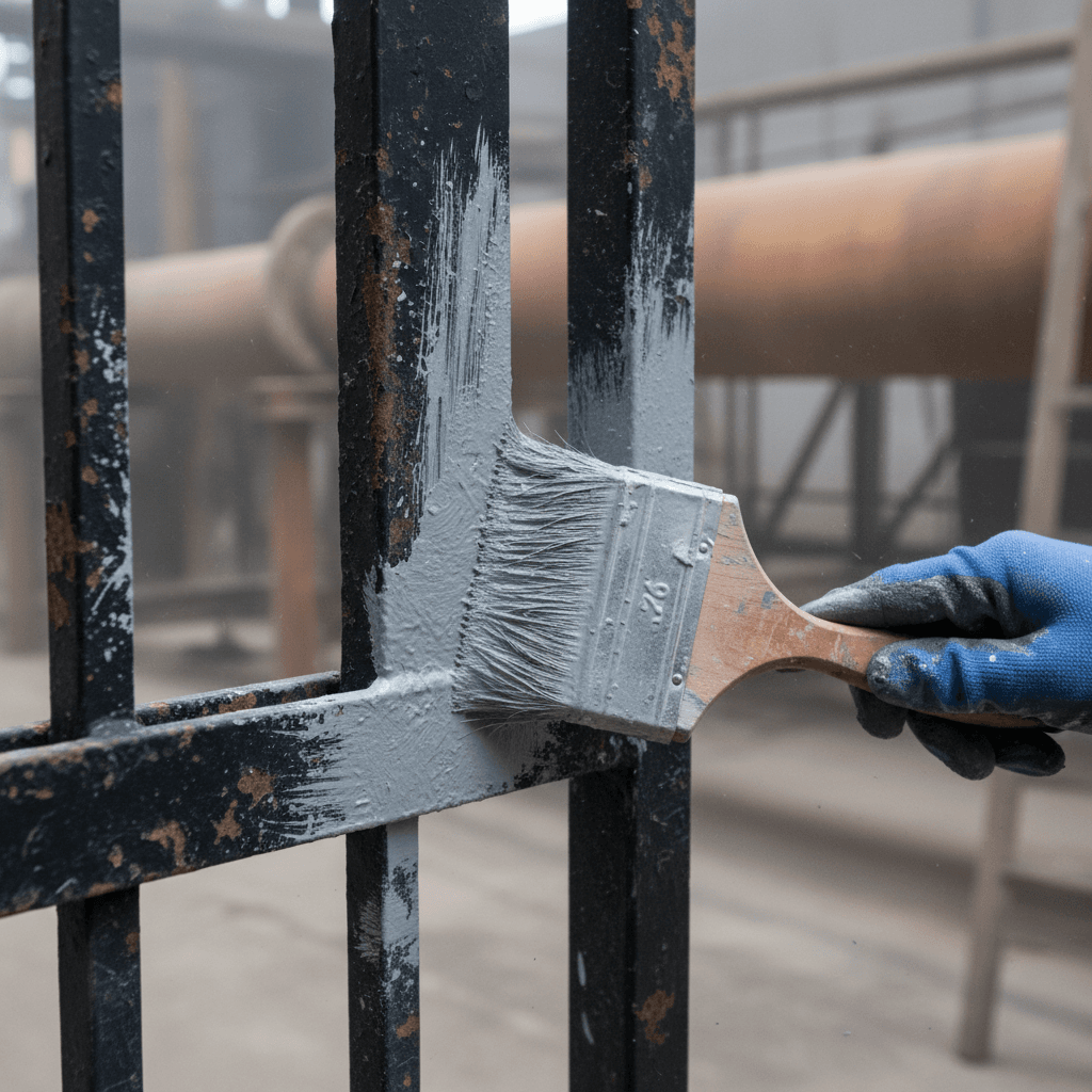 Primer being applied to a metal gate