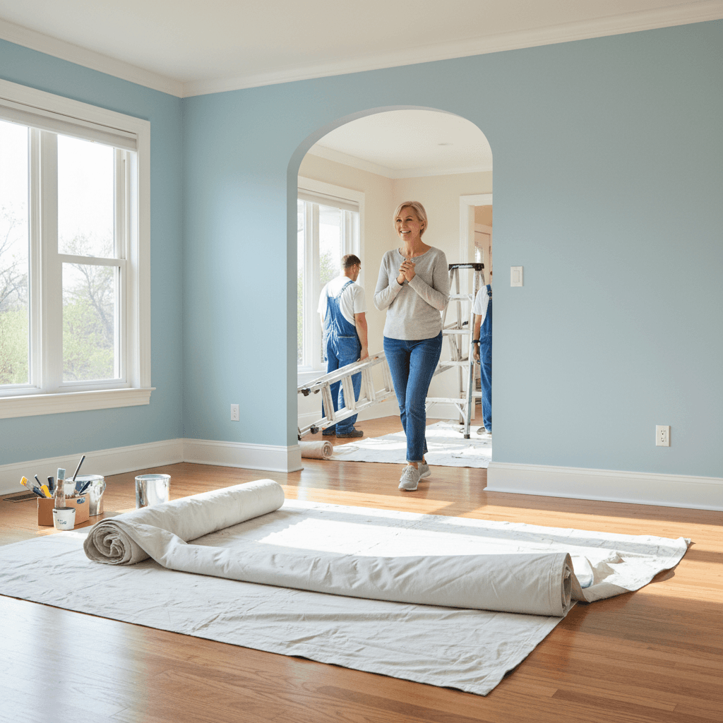 Homeowner seeing a freshly painted room after project completion