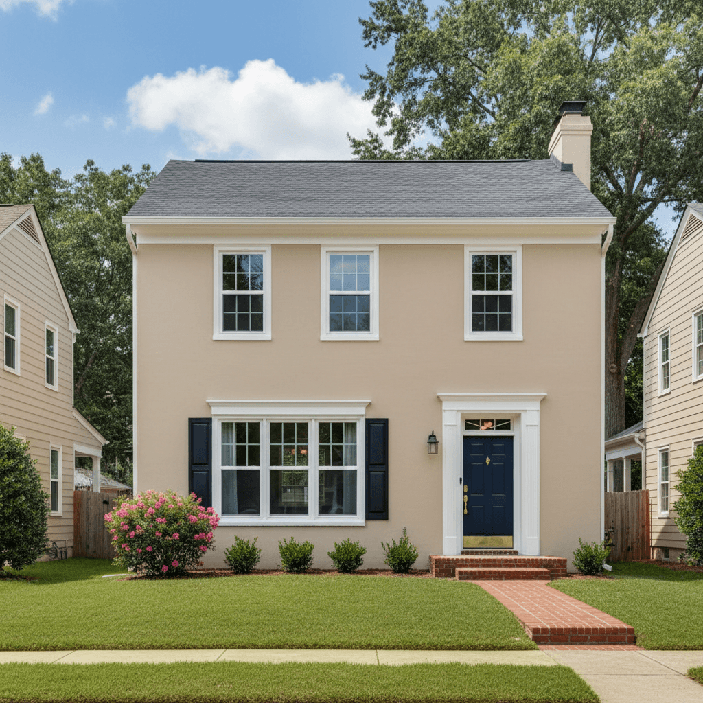 Home exterior with freshly painted walls and crisp white trim